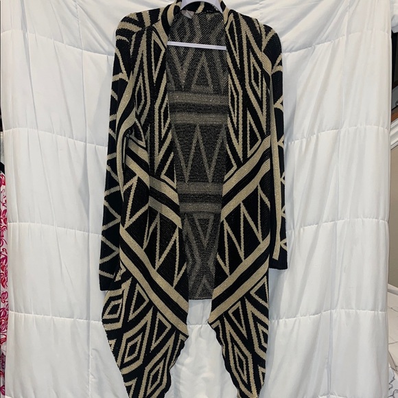 Chico's Sweaters - Chico’s Black & Gold Waterfall Cardigan Diamond Triangle Shimmer Size 1